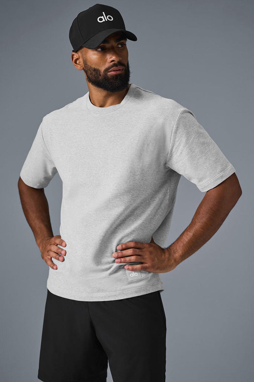 Athletic Heather Grey Men Alo Yoga Double Take Short Sleeve | Australia  35841-EXTR