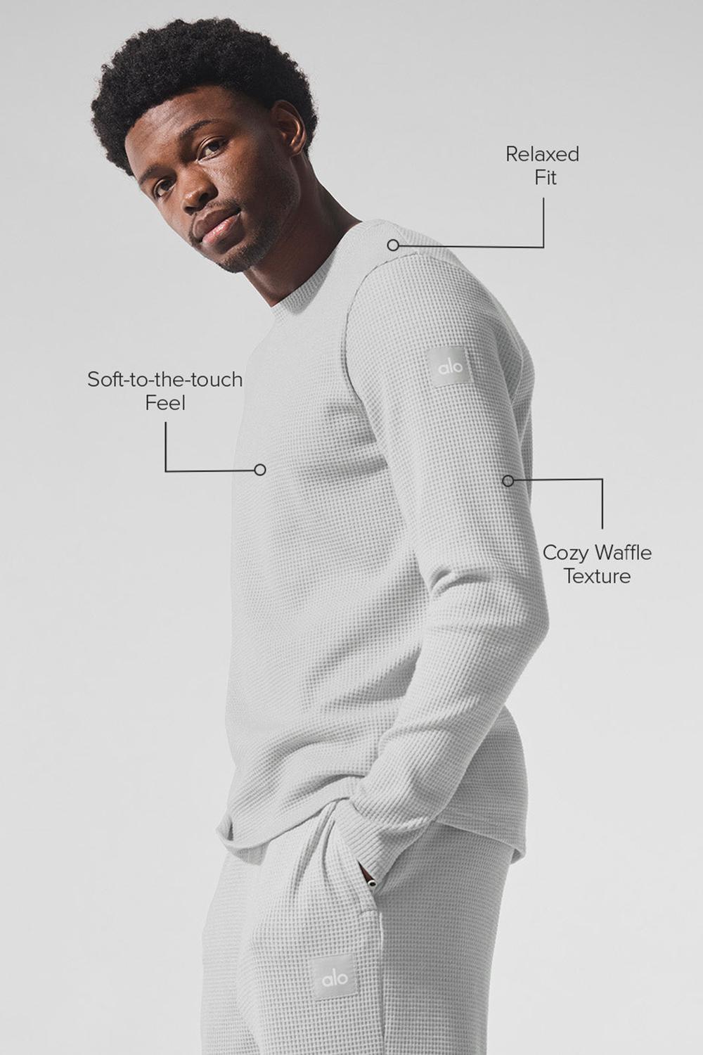 Athletic Heather Grey Men Alo Yoga Elevate Waffle Crew Long Sleeve | Australia  56138-AJWL
