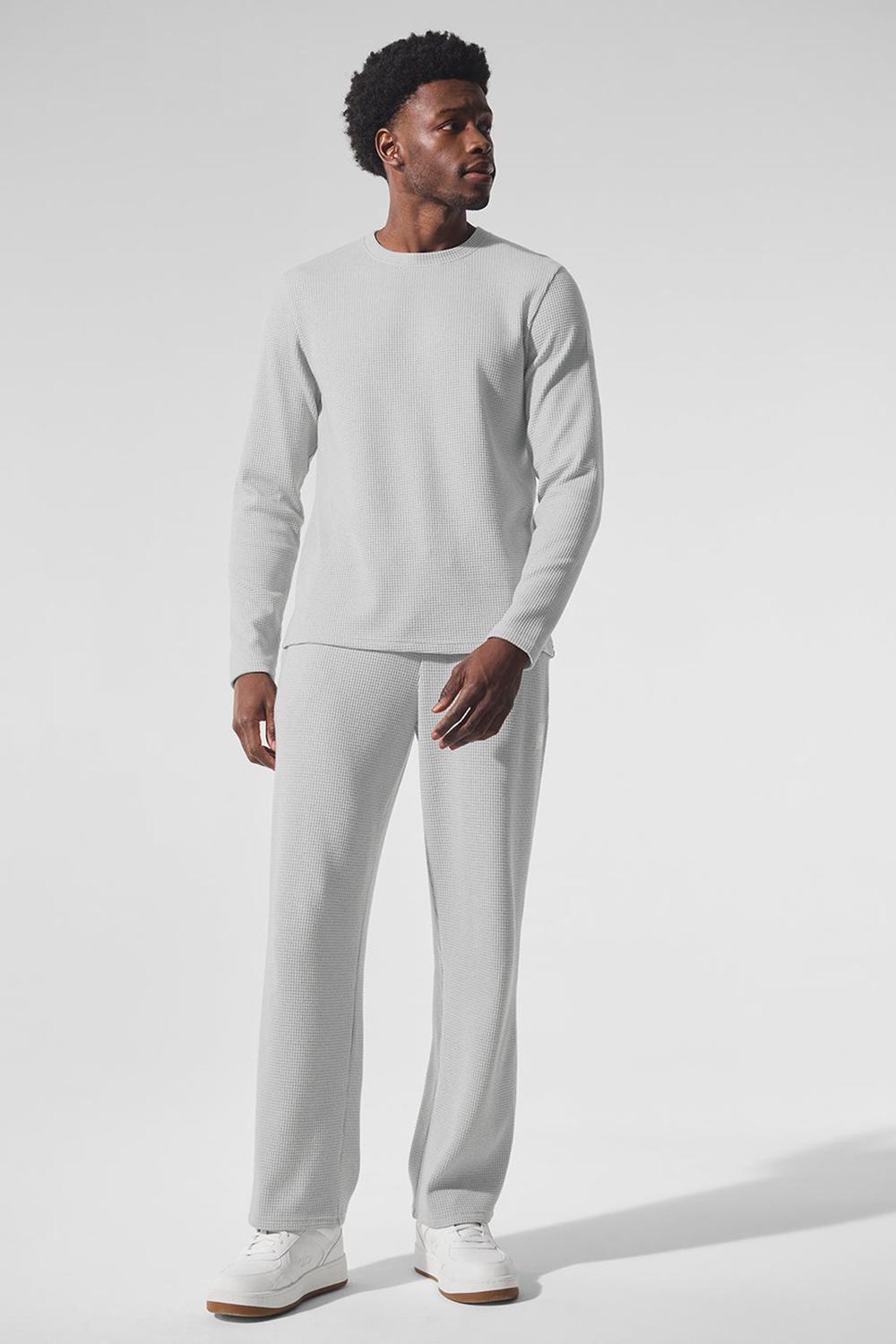 Athletic Heather Grey Men Alo Yoga Elevate Waffle Crew Long Sleeve | Australia  56138-AJWL