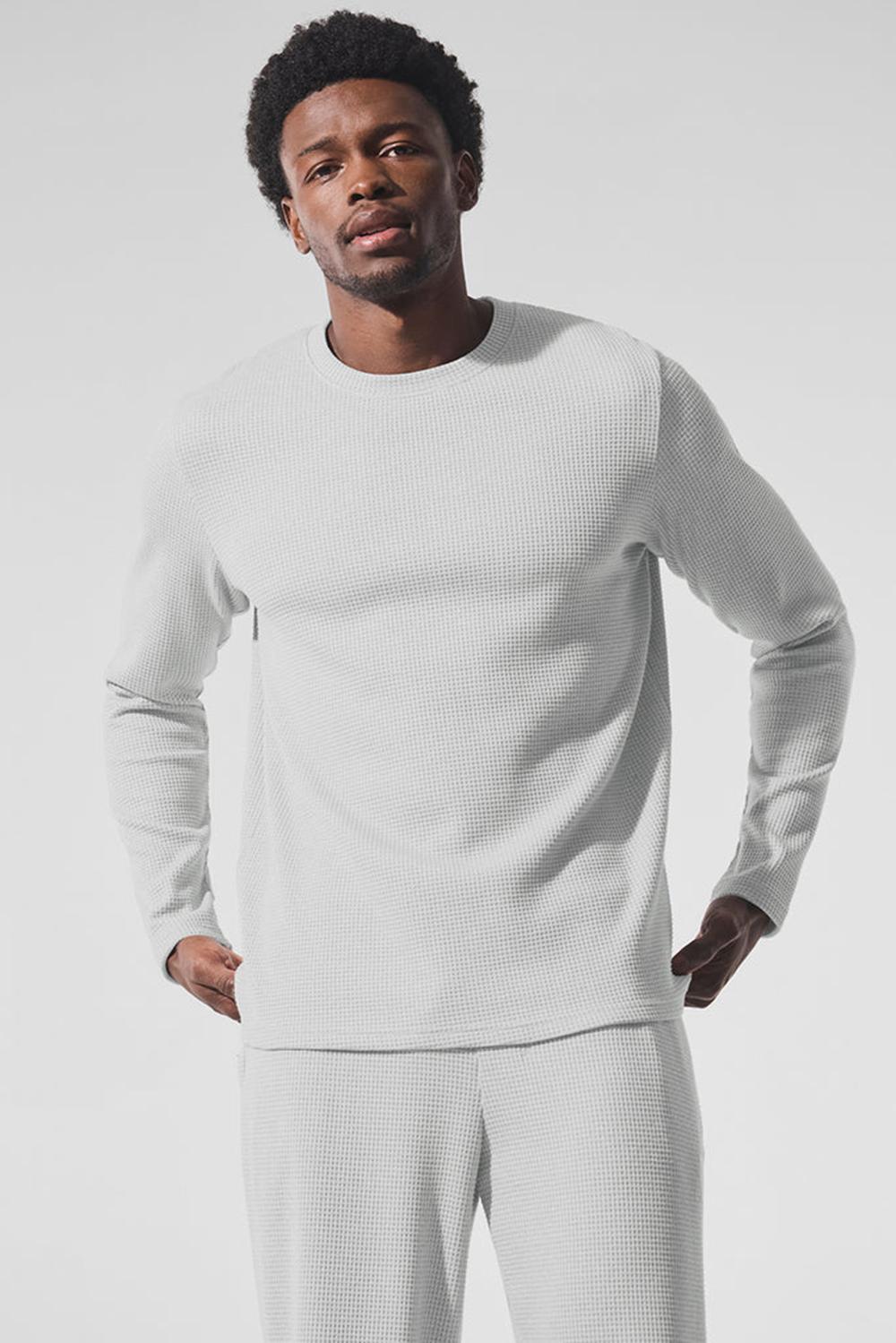 Athletic Heather Grey Men Alo Yoga Elevate Waffle Crew Long Sleeve | Australia  56138-AJWL
