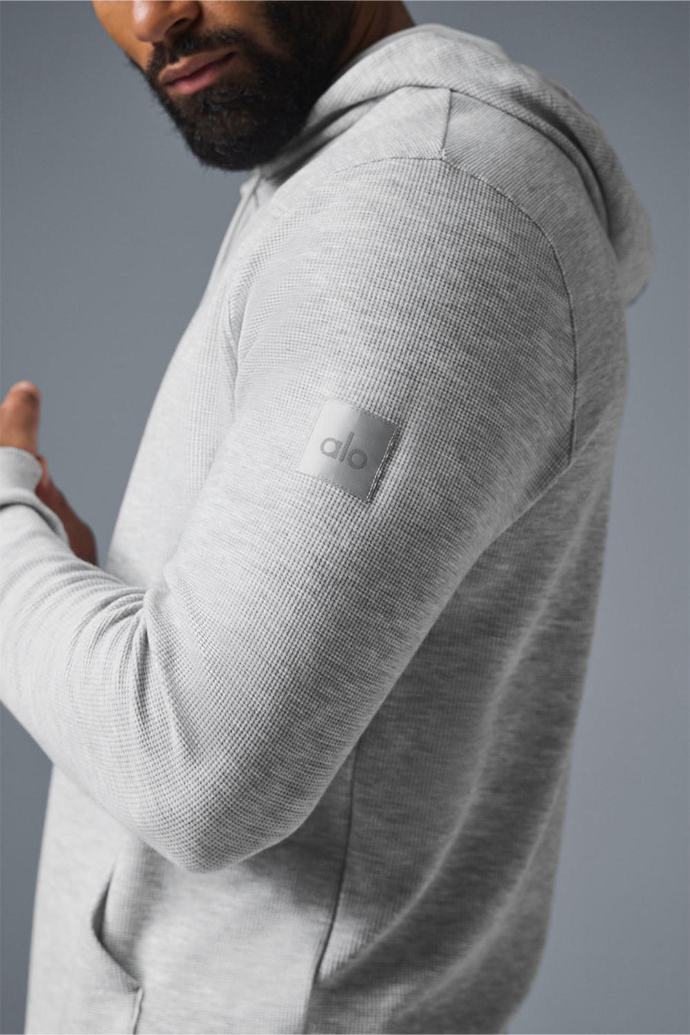 Athletic Heather Grey Men Alo Yoga Micro Waffle Fast Break Hoodie | Australia  68905-BMLX
