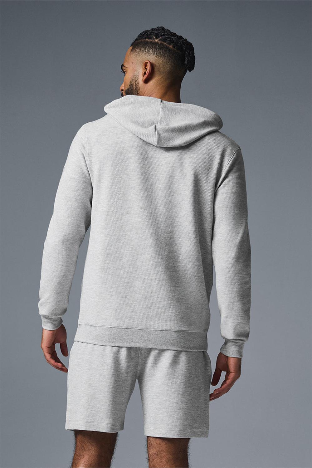 Athletic Heather Grey Men Alo Yoga Micro Waffle Fast Break Hoodie | Australia  68905-BMLX