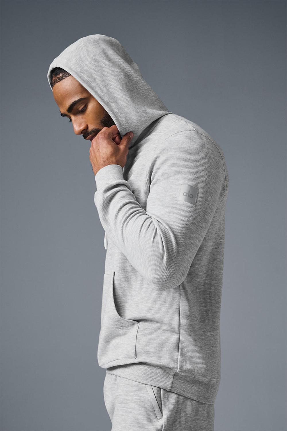 Athletic Heather Grey Men Alo Yoga Micro Waffle Fast Break Hoodie | Australia  68905-BMLX