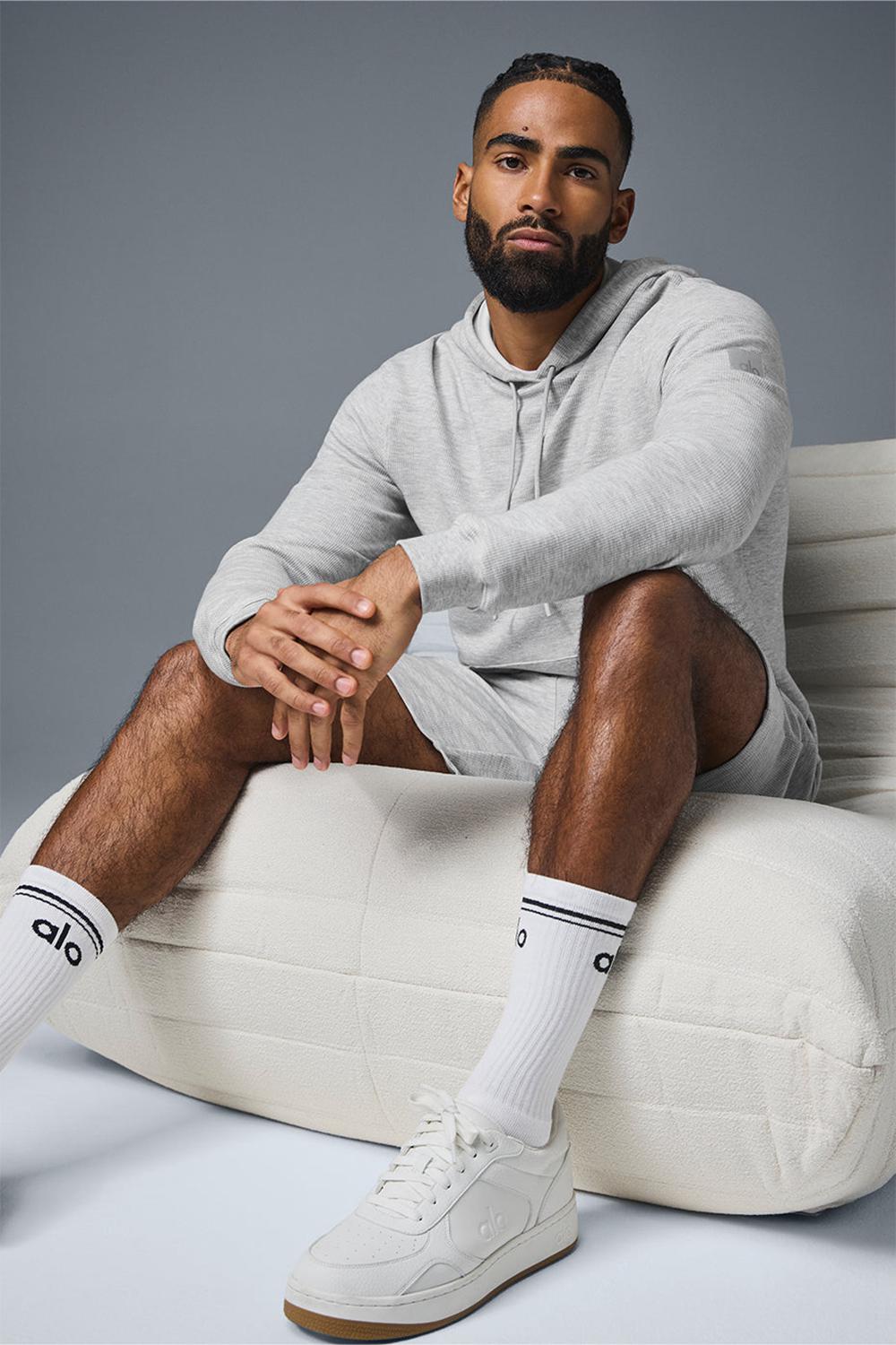 Athletic Heather Grey Men Alo Yoga Micro Waffle Fast Break Hoodie | Australia  68905-BMLX