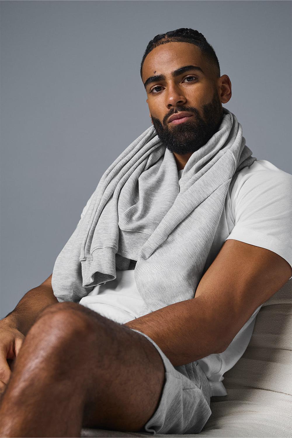 Athletic Heather Grey Men Alo Yoga Micro Waffle Fast Break Hoodie | Australia  68905-BMLX