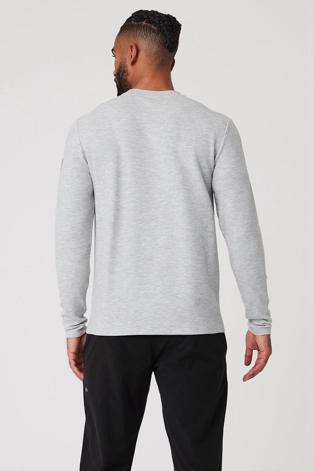 Athletic Heather Grey Men Alo Yoga Micro Waffle Fast Break Tee Long Sleeve | Australia  19280-OMDS