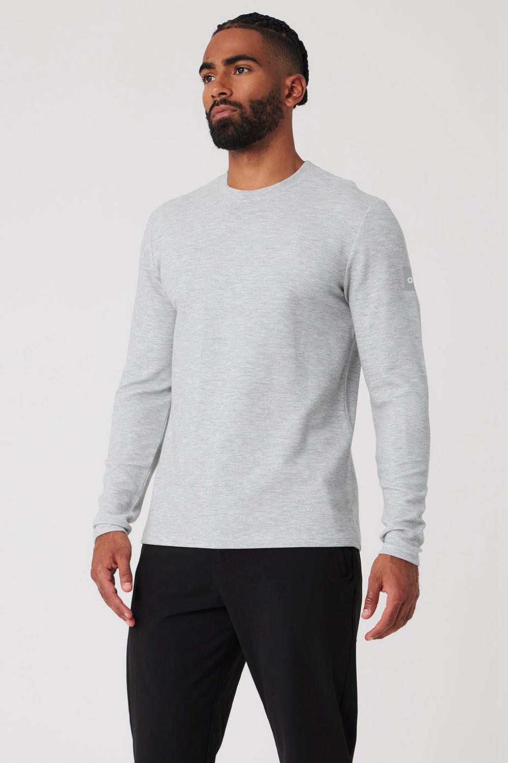 Athletic Heather Grey Men Alo Yoga Micro Waffle Fast Break Tee Long Sleeve | Australia  19280-OMDS