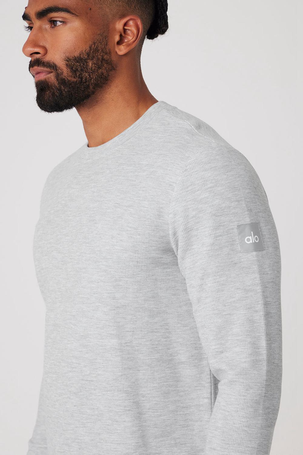 Athletic Heather Grey Men Alo Yoga Micro Waffle Fast Break Tee Long Sleeve | Australia  19280-OMDS