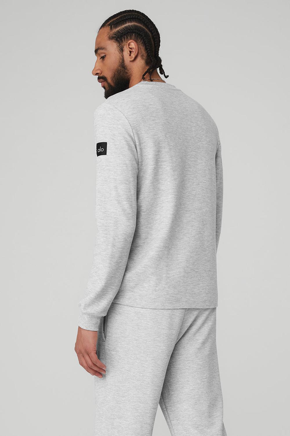 Athletic Heather Grey Men Alo Yoga Micro Waffle Fast Break Henley Top | Australia  79846-XSDK