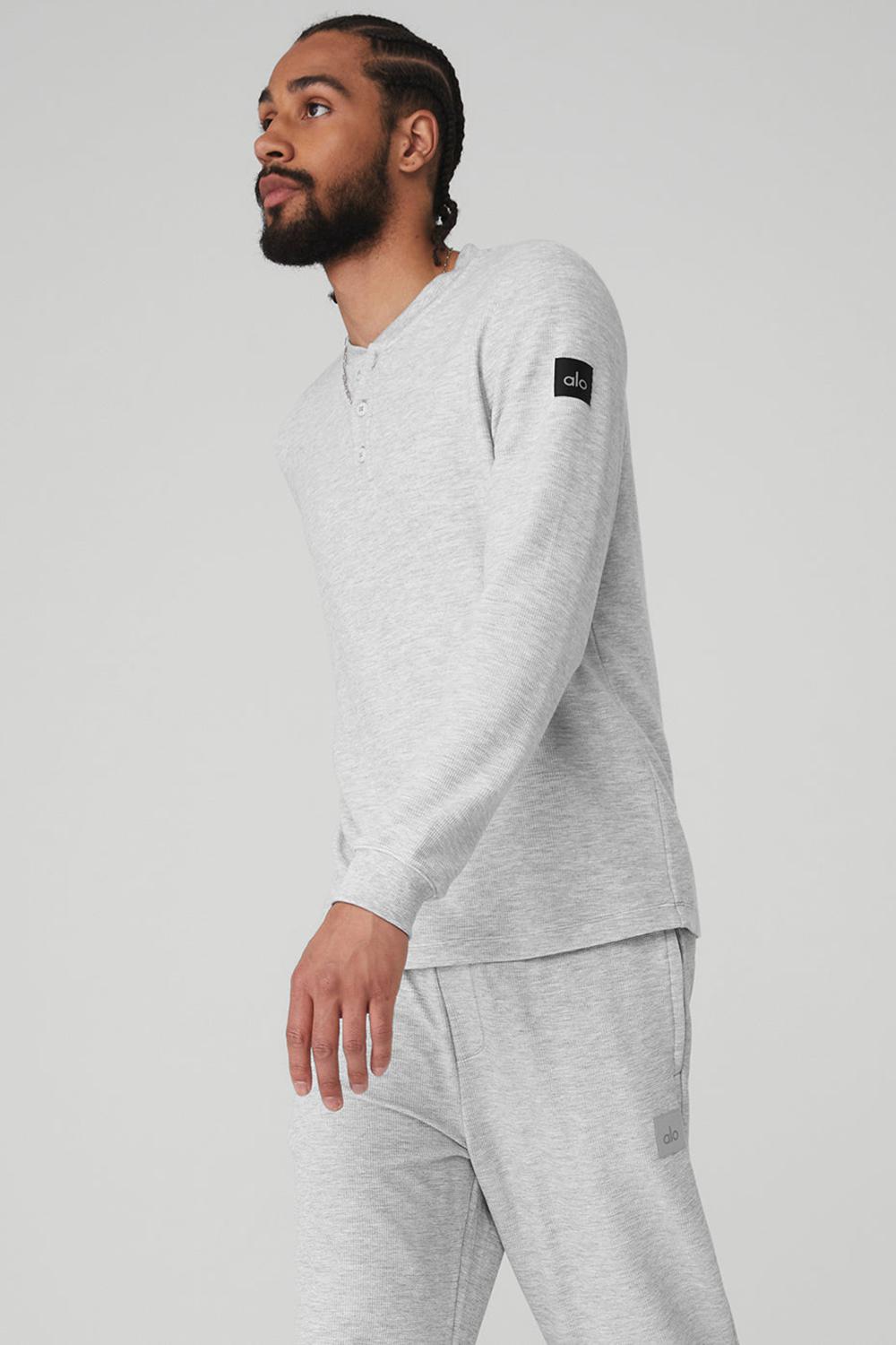 Athletic Heather Grey Men Alo Yoga Micro Waffle Fast Break Henley Top | Australia  79846-XSDK