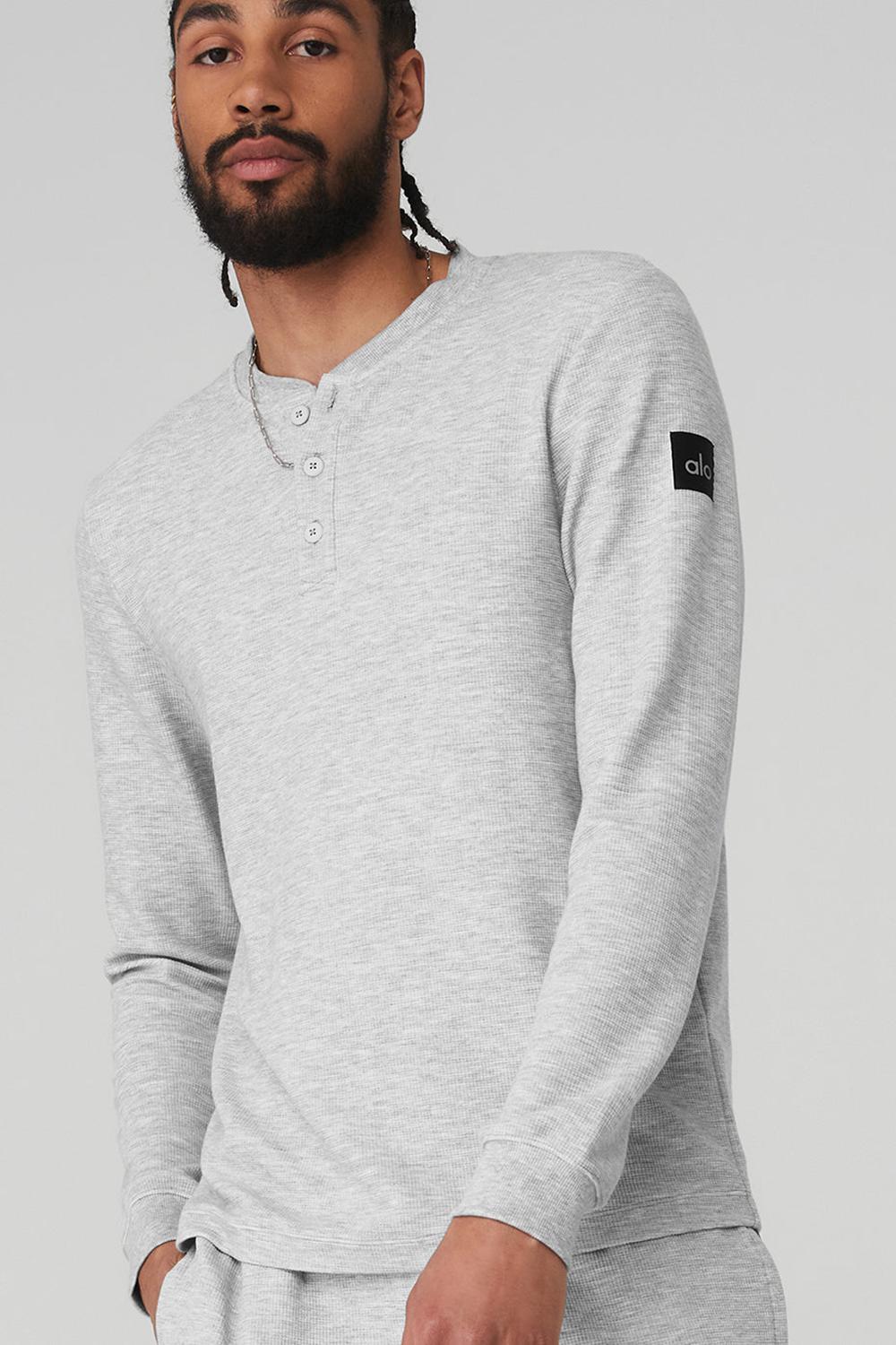 Athletic Heather Grey Men Alo Yoga Micro Waffle Fast Break Henley Top | Australia  79846-XSDK