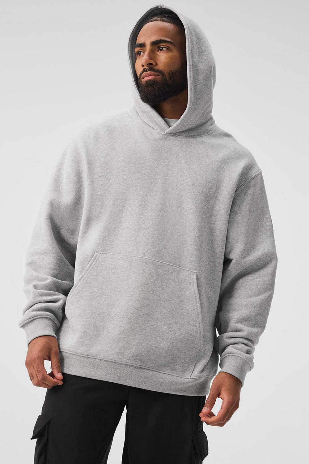 Athletic Heather Grey Men Alo Yoga Renown Heavy Weight Hoodie | Australia  41897-XUMQ