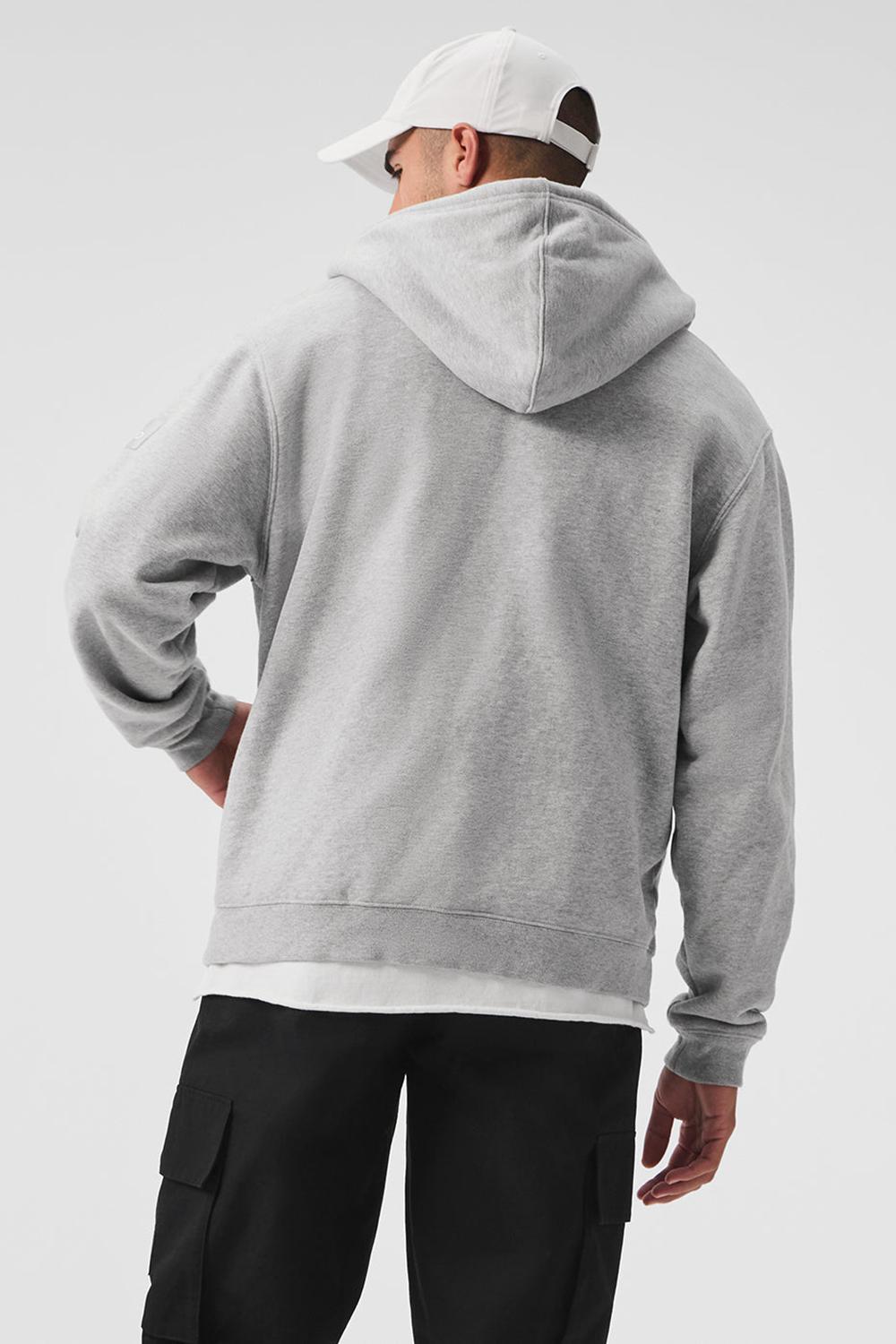 Athletic Heather Grey Men Alo Yoga Renown Heavy Weight Full Zip Hoodie | Australia  86475-VOLH