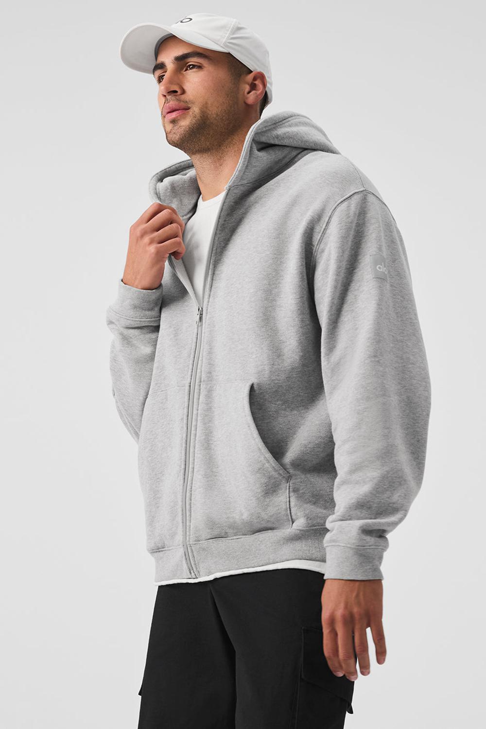 Athletic Heather Grey Men Alo Yoga Renown Heavy Weight Full Zip Hoodie | Australia  86475-VOLH