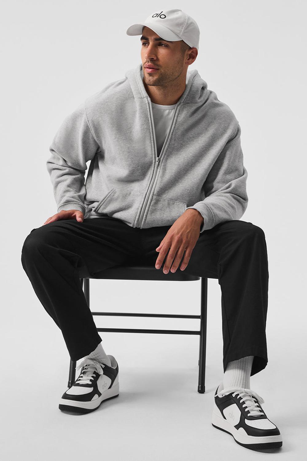 Athletic Heather Grey Men Alo Yoga Renown Heavy Weight Full Zip Hoodie | Australia  86475-VOLH