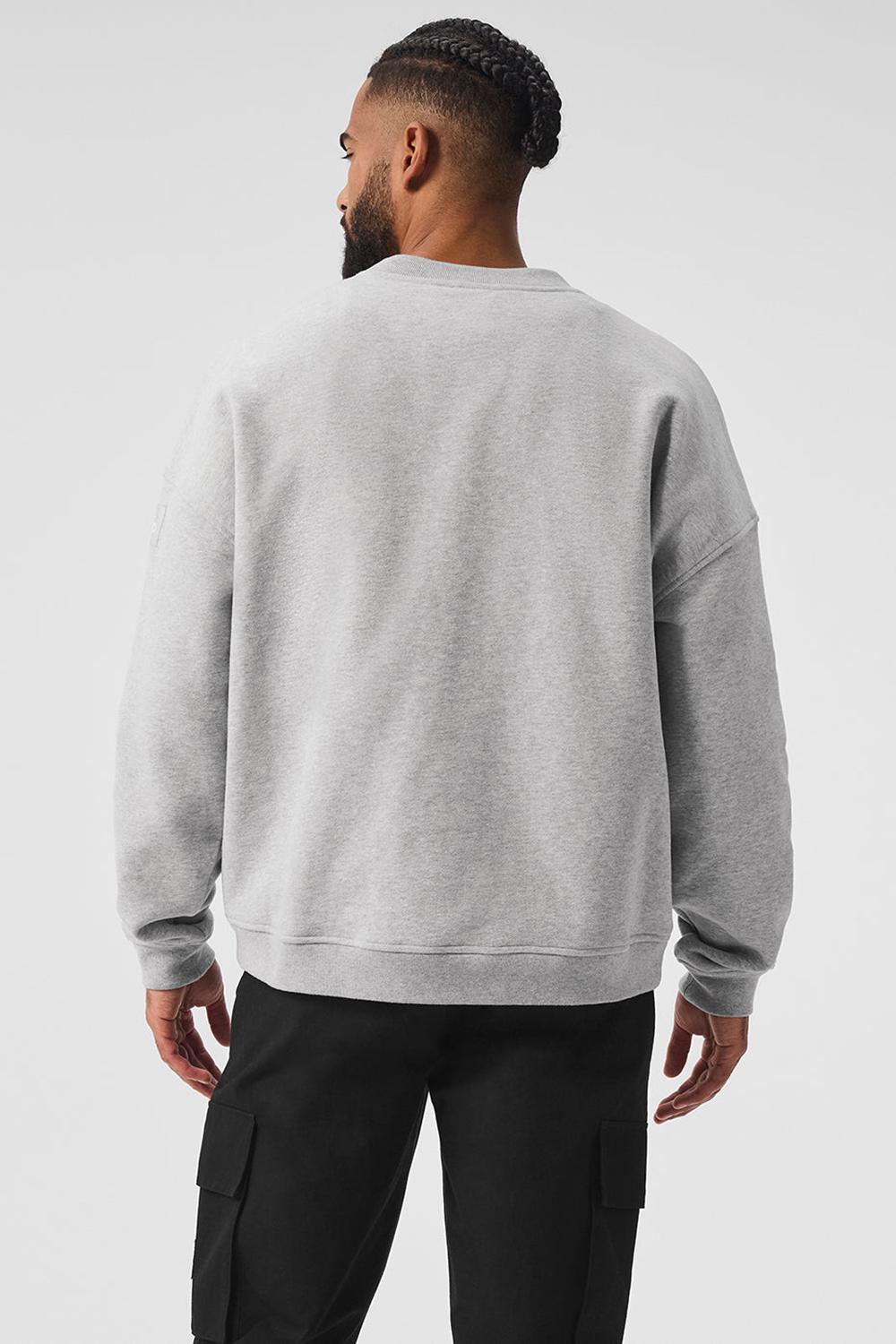Athletic Heather Grey Men Alo Yoga Renown Heavy Weight Crew Neck Pullover | Australia  13087-YCKH