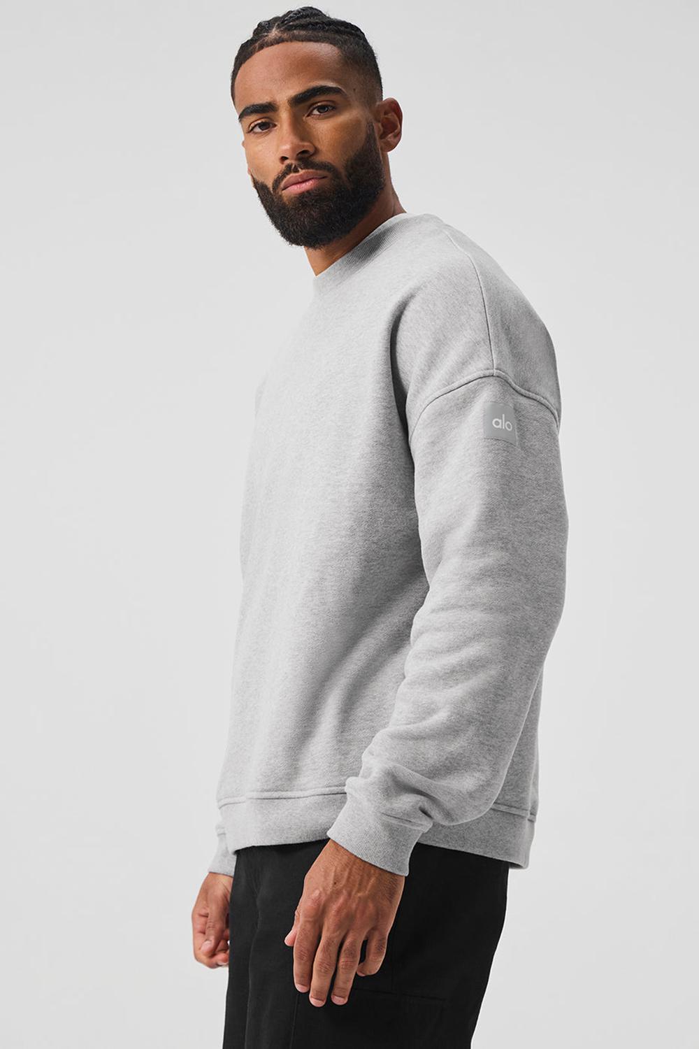 Athletic Heather Grey Men Alo Yoga Renown Heavy Weight Crew Neck Pullover | Australia  13087-YCKH
