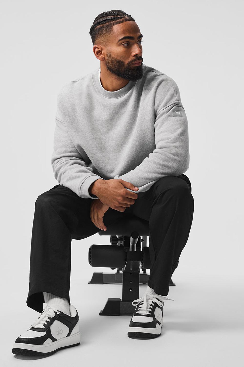 Athletic Heather Grey Men Alo Yoga Renown Heavy Weight Crew Neck Pullover | Australia  13087-YCKH