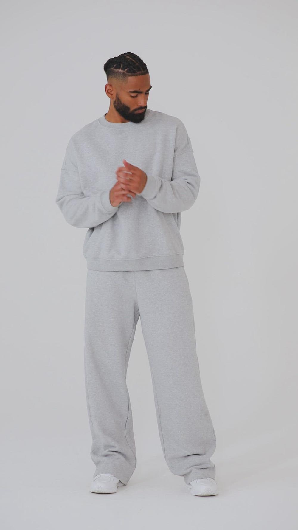 Athletic Heather Grey Men Alo Yoga Renown Heavy Weight Crew Neck Pullover | Australia  13087-YCKH