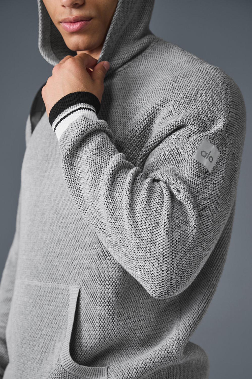 Athletic Heather Grey Men Alo Yoga Sports Club Knit Hoodie | Australia  26971-CJQE