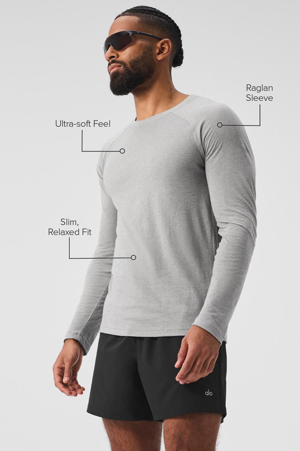 Athletic Heather Grey Men Alo Yoga Triumph Long Sleeve Tee | Australia  78259-TMEG