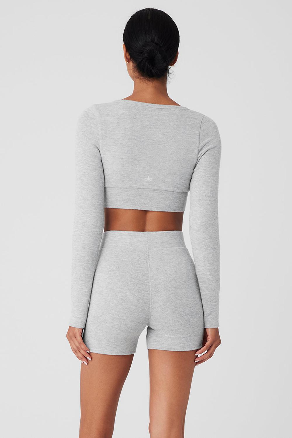 Athletic Heather Grey Women Alo Yoga Alolux Cropped Me Time Cardigan | Australia  92460-XZEG