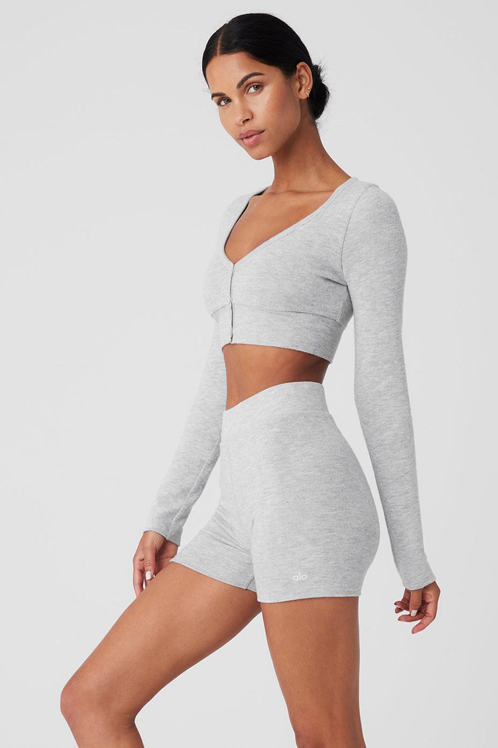 Athletic Heather Grey Women Alo Yoga Alolux Cropped Me Time Cardigan | Australia  92460-XZEG