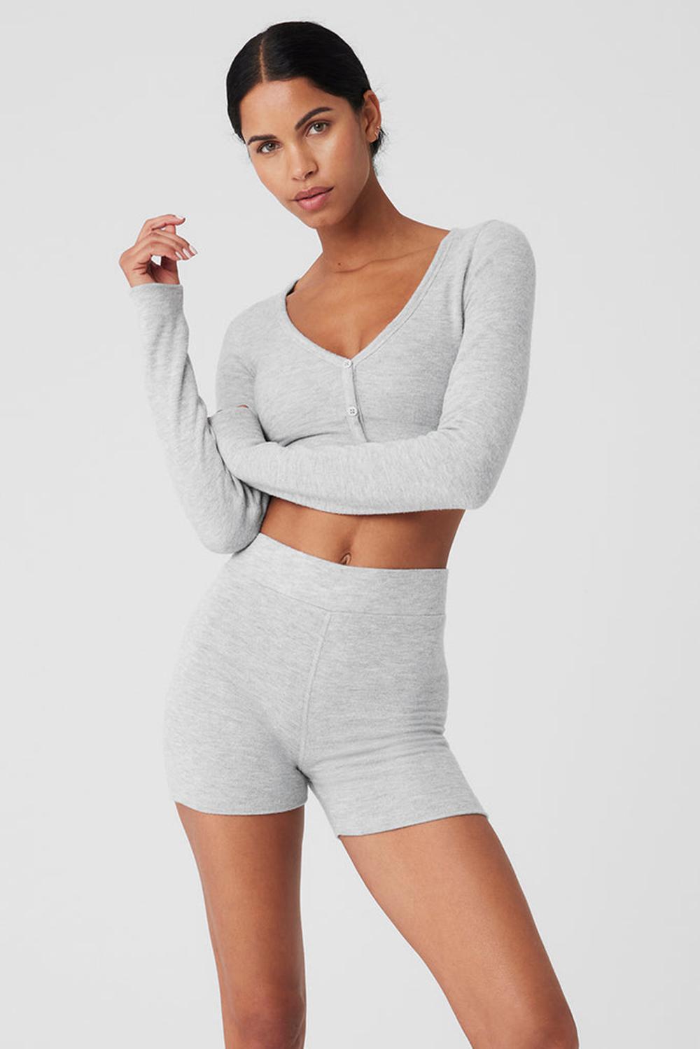 Athletic Heather Grey Women Alo Yoga Alolux Cropped Me Time Cardigan | Australia  92460-XZEG