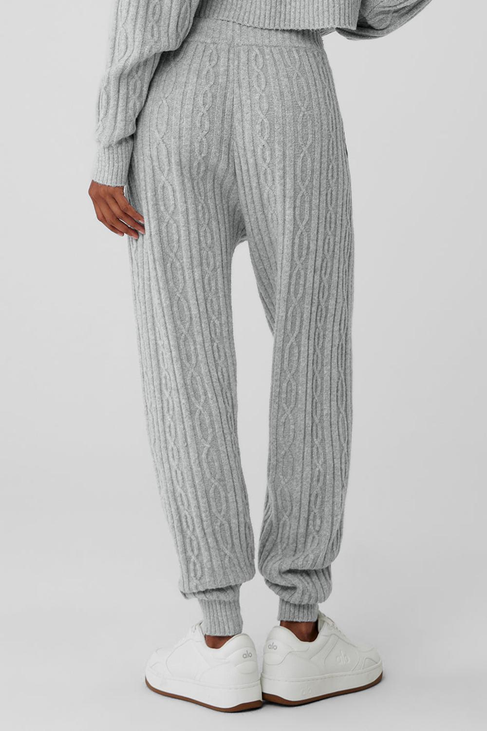 Athletic Heather Grey Women Alo Yoga Cable Knit Winter Bliss Pant | Australia  29357-ZYMK