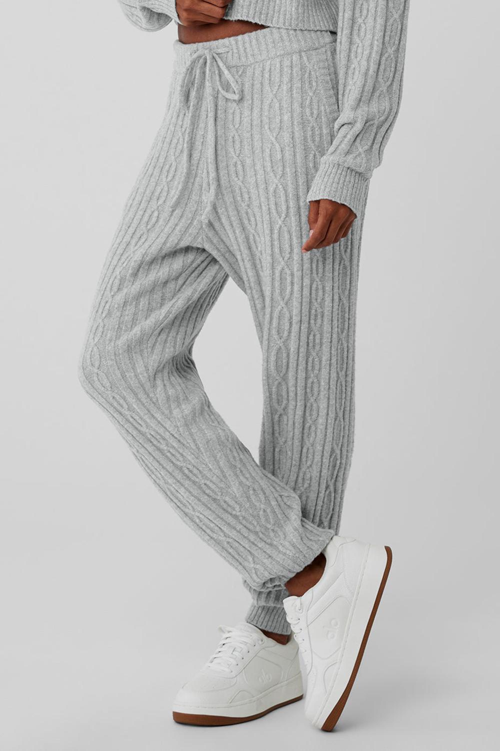 Athletic Heather Grey Women Alo Yoga Cable Knit Winter Bliss Pant | Australia  29357-ZYMK