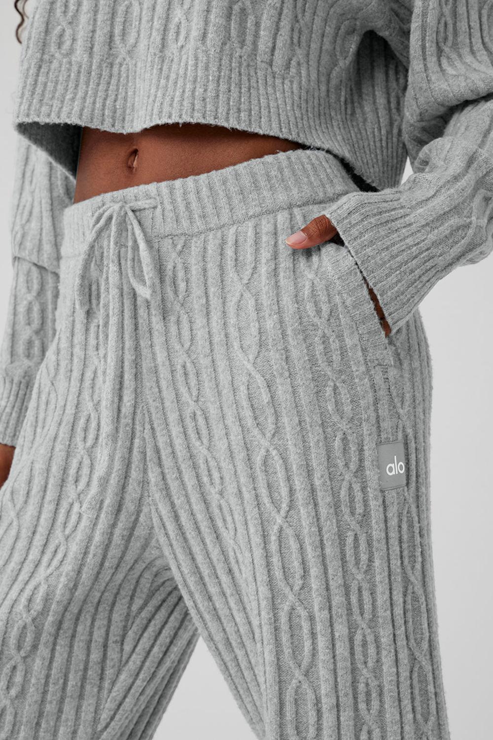 Athletic Heather Grey Women Alo Yoga Cable Knit Winter Bliss Pant | Australia  29357-ZYMK