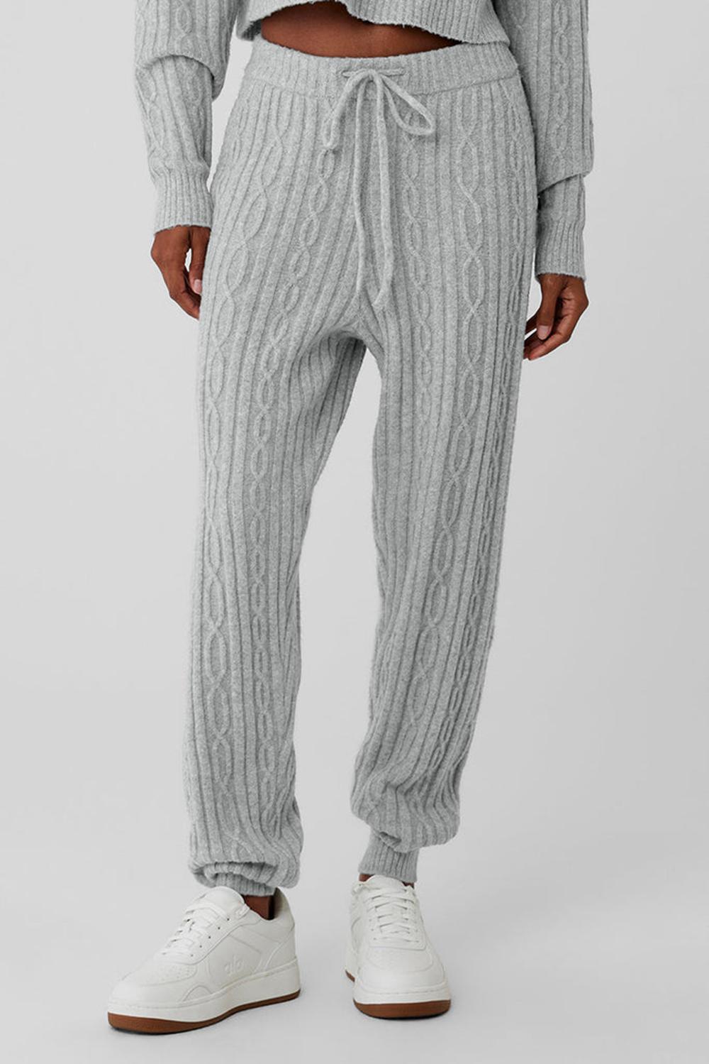 Athletic Heather Grey Women Alo Yoga Cable Knit Winter Bliss Pant | Australia  29357-ZYMK