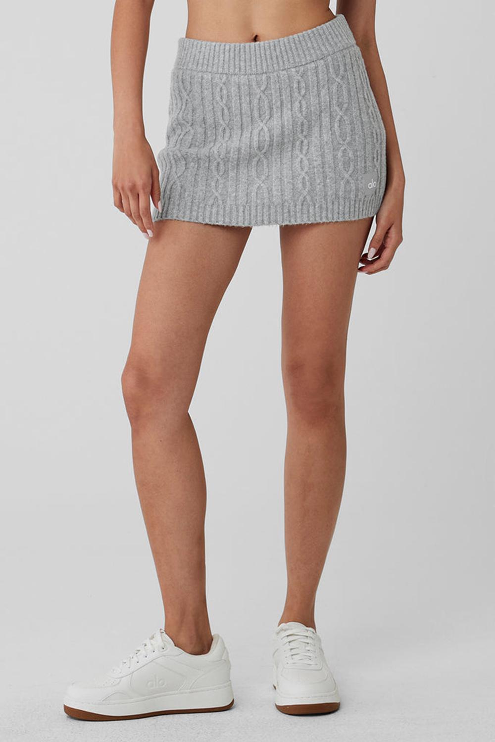 Athletic Heather Grey Women Alo Yoga Cable Knit Winter Bliss Mini Skirt | Australia  23416-TPSC