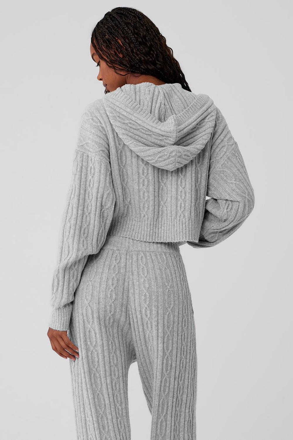 Athletic Heather Grey Women Alo Yoga Cable Knit Winter Bliss Hoodie | Australia  45123-RSAD