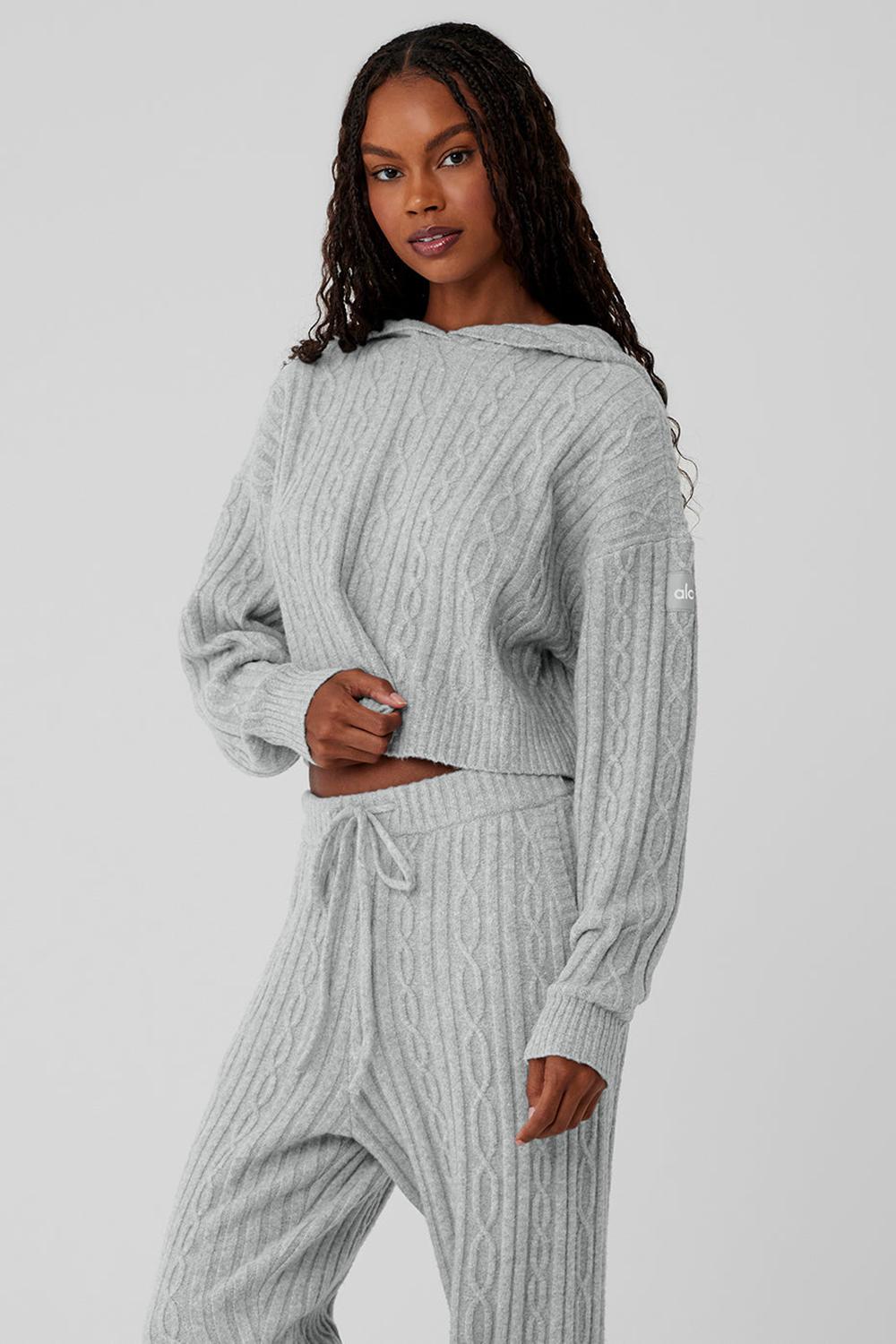 Athletic Heather Grey Women Alo Yoga Cable Knit Winter Bliss Hoodie | Australia  45123-RSAD
