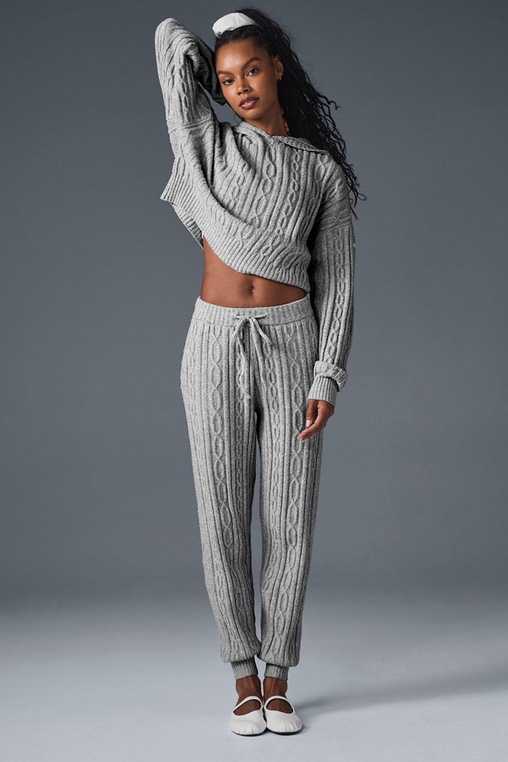 Athletic Heather Grey Women Alo Yoga Cable Knit Winter Bliss Hoodie | Australia  45123-RSAD