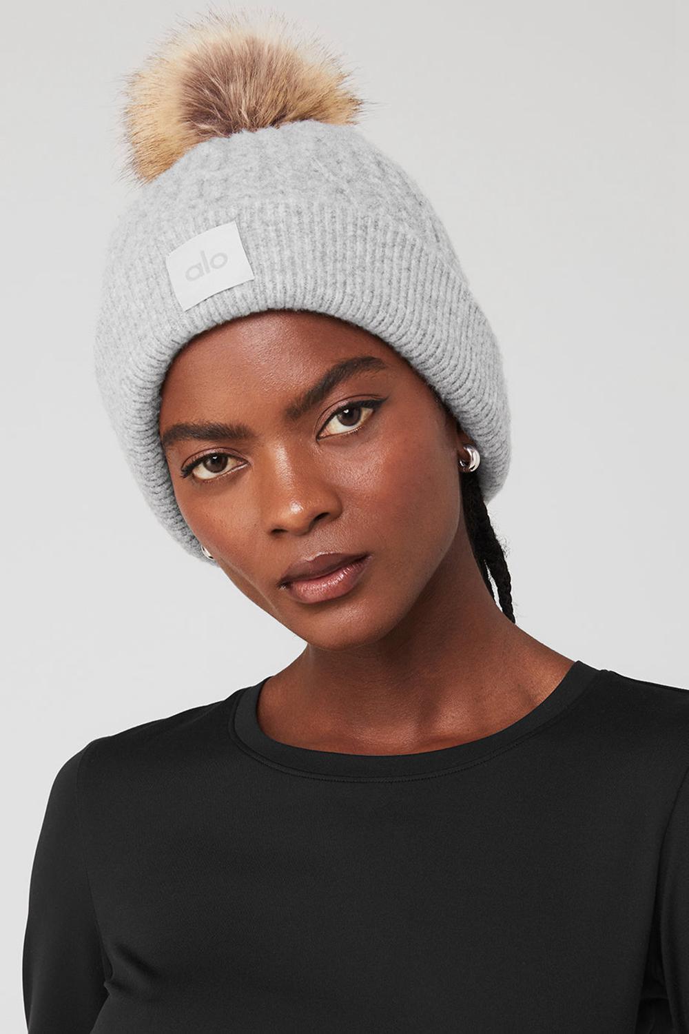 Athletic Heather Grey Women Alo Yoga Cable Knit Beanie | Australia  67012-VFDM