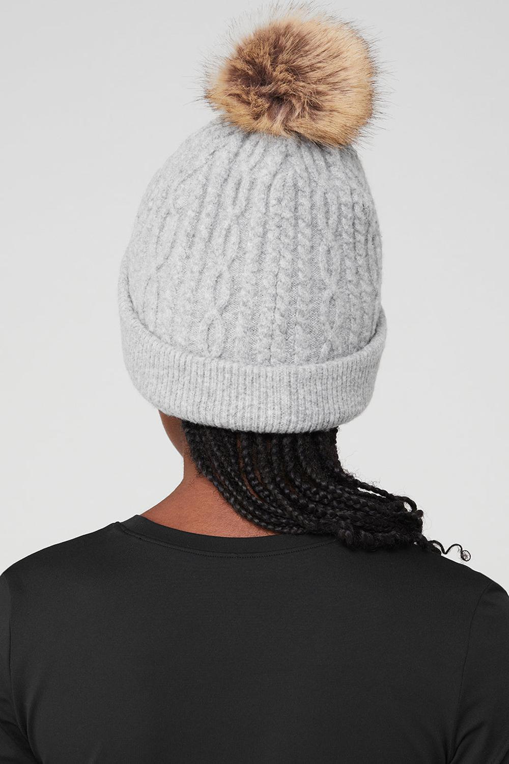 Athletic Heather Grey Women Alo Yoga Cable Knit Beanie | Australia  67012-VFDM