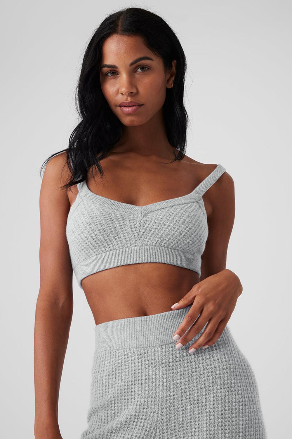 Athletic Heather Grey Women Alo Yoga Cashmere Plush Waffle V-Neck Bra | Australia  09863-WJVR