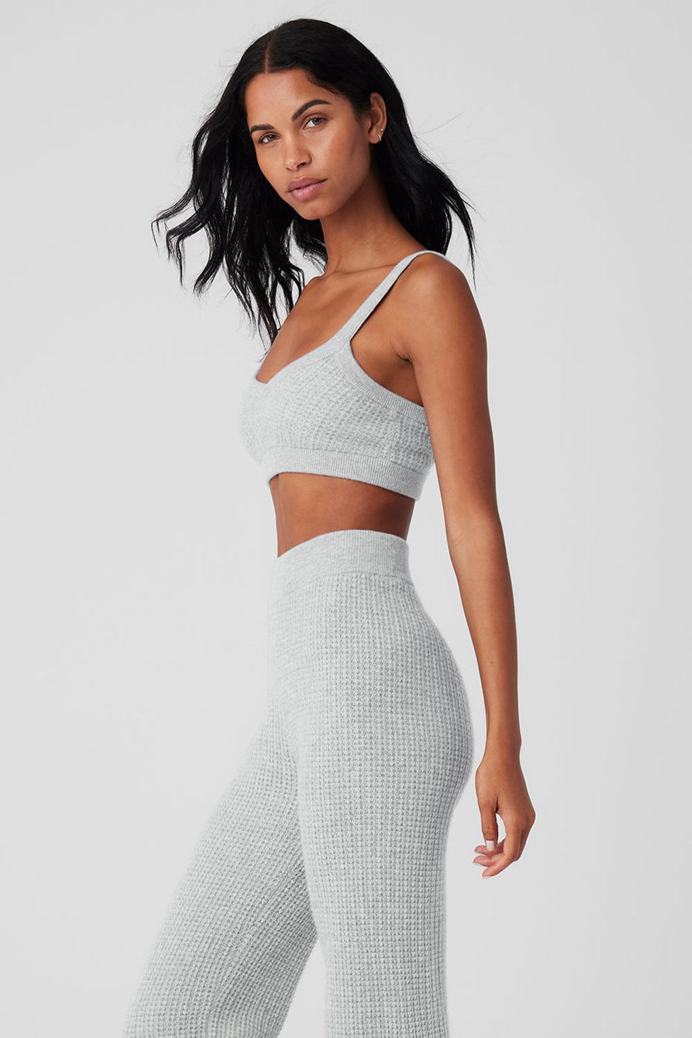 Athletic Heather Grey Women Alo Yoga Cashmere Plush Waffle V-Neck Bra | Australia  09863-WJVR