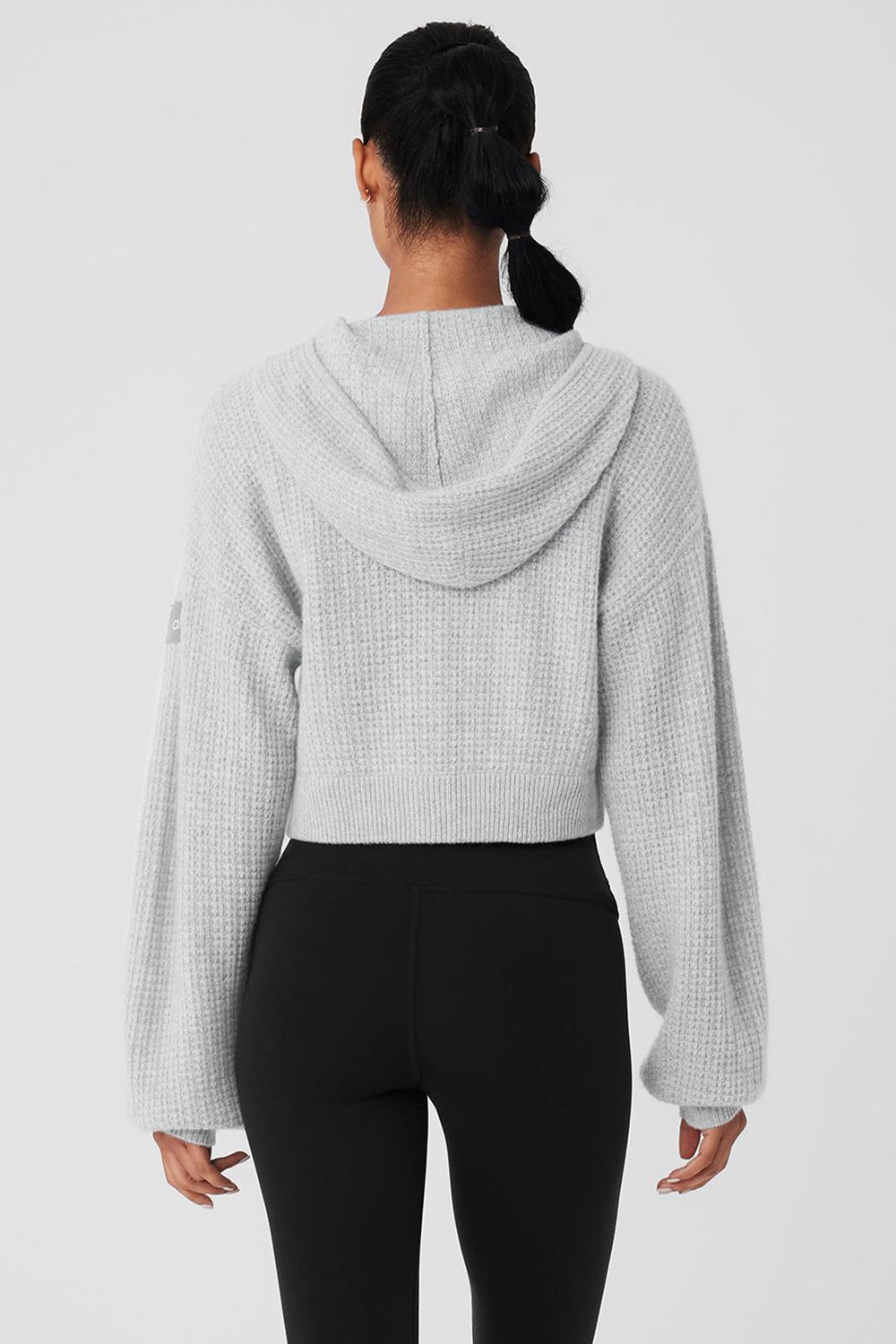 Athletic Heather Grey Women Alo Yoga Cashmere Plush Waffle Full Zip Hoodie | Australia  21349-FSLN