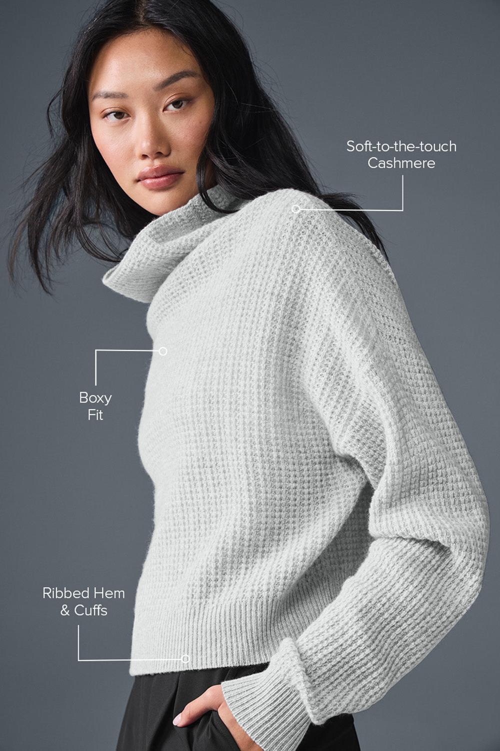 Athletic Heather Grey Women Alo Yoga Cashmere Plush Waffle Turtleneck Pullover | Australia  48310-JCWG