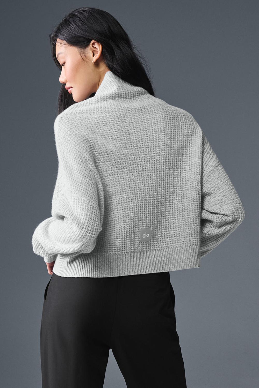 Athletic Heather Grey Women Alo Yoga Cashmere Plush Waffle Turtleneck Pullover | Australia  48310-JCWG