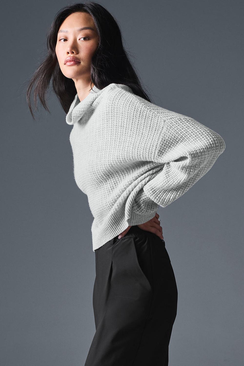 Athletic Heather Grey Women Alo Yoga Cashmere Plush Waffle Turtleneck Pullover | Australia  48310-JCWG