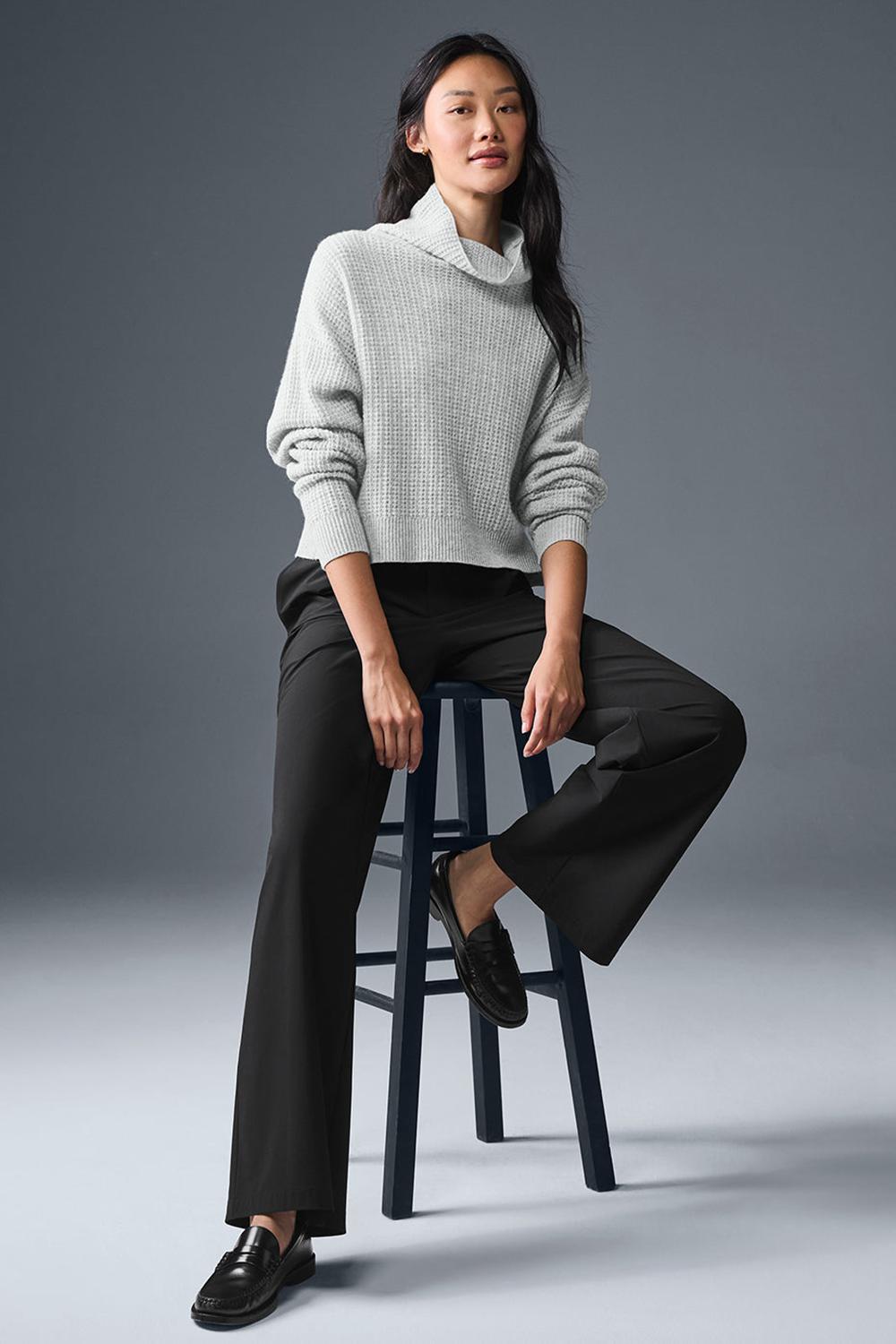 Athletic Heather Grey Women Alo Yoga Cashmere Plush Waffle Turtleneck Pullover | Australia  48310-JCWG