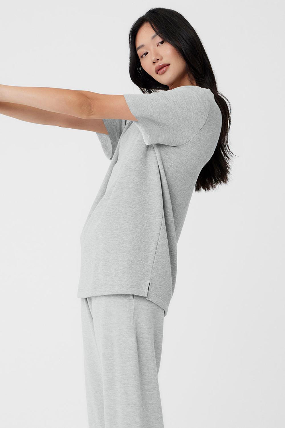 Athletic Heather Grey Women Alo Yoga Chill Short Sleeve | Australia  91750-NIUL