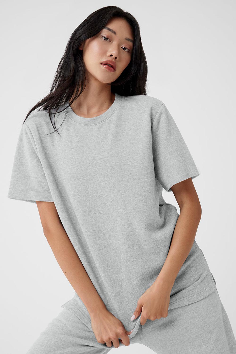 Athletic Heather Grey Women Alo Yoga Chill Short Sleeve | Australia  91750-NIUL