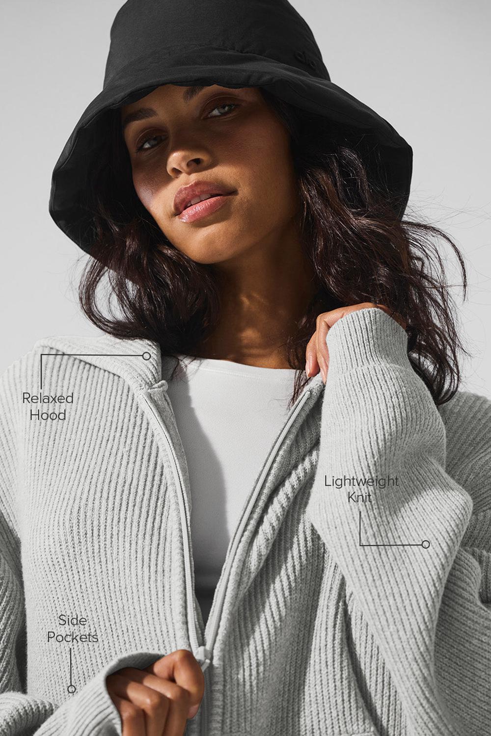 Athletic Heather Grey Women Alo Yoga Domain Rib Knit Full Zip Sweater | Australia  74356-HBTP