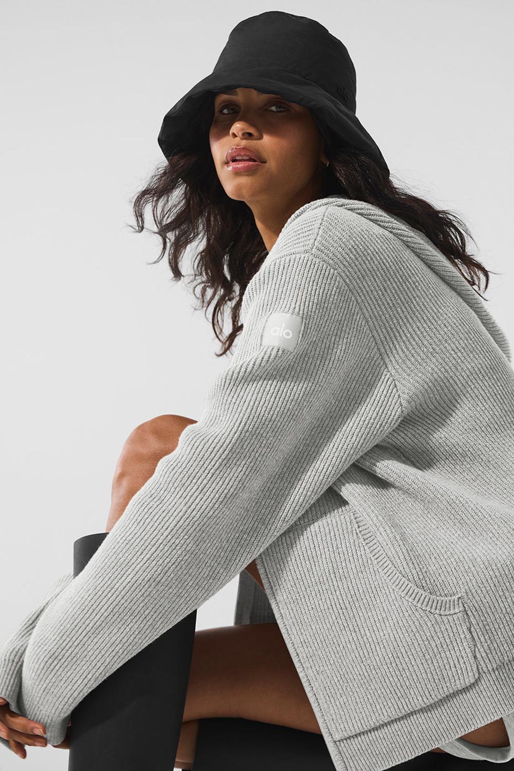 Athletic Heather Grey Women Alo Yoga Domain Rib Knit Full Zip Sweater | Australia  74356-HBTP