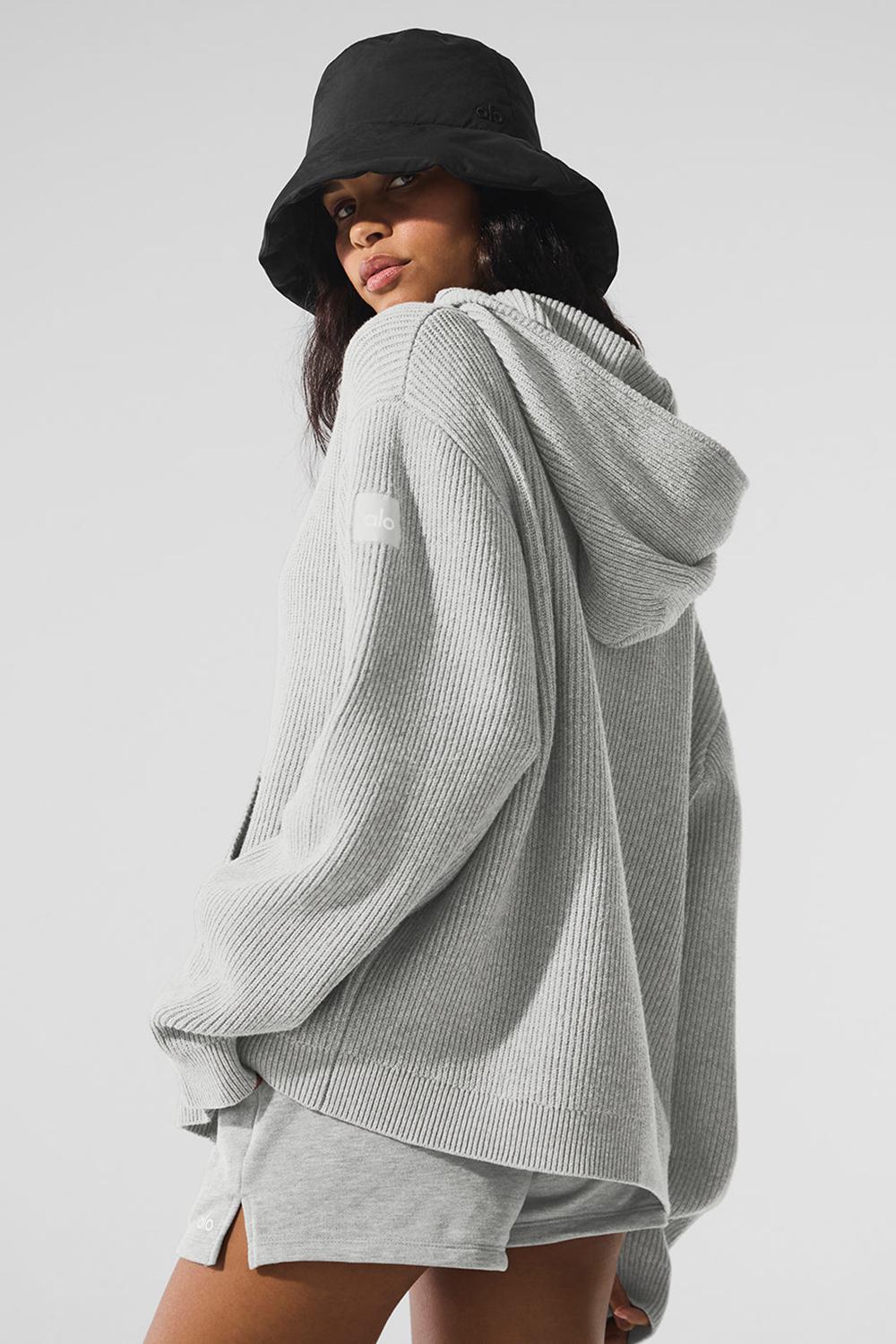 Athletic Heather Grey Women Alo Yoga Domain Rib Knit Full Zip Sweater | Australia  74356-HBTP